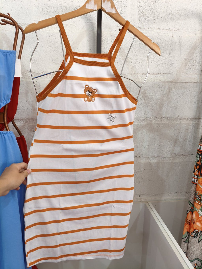 Vestido Caneladinho Listrado Com Apliques| Trust Modas